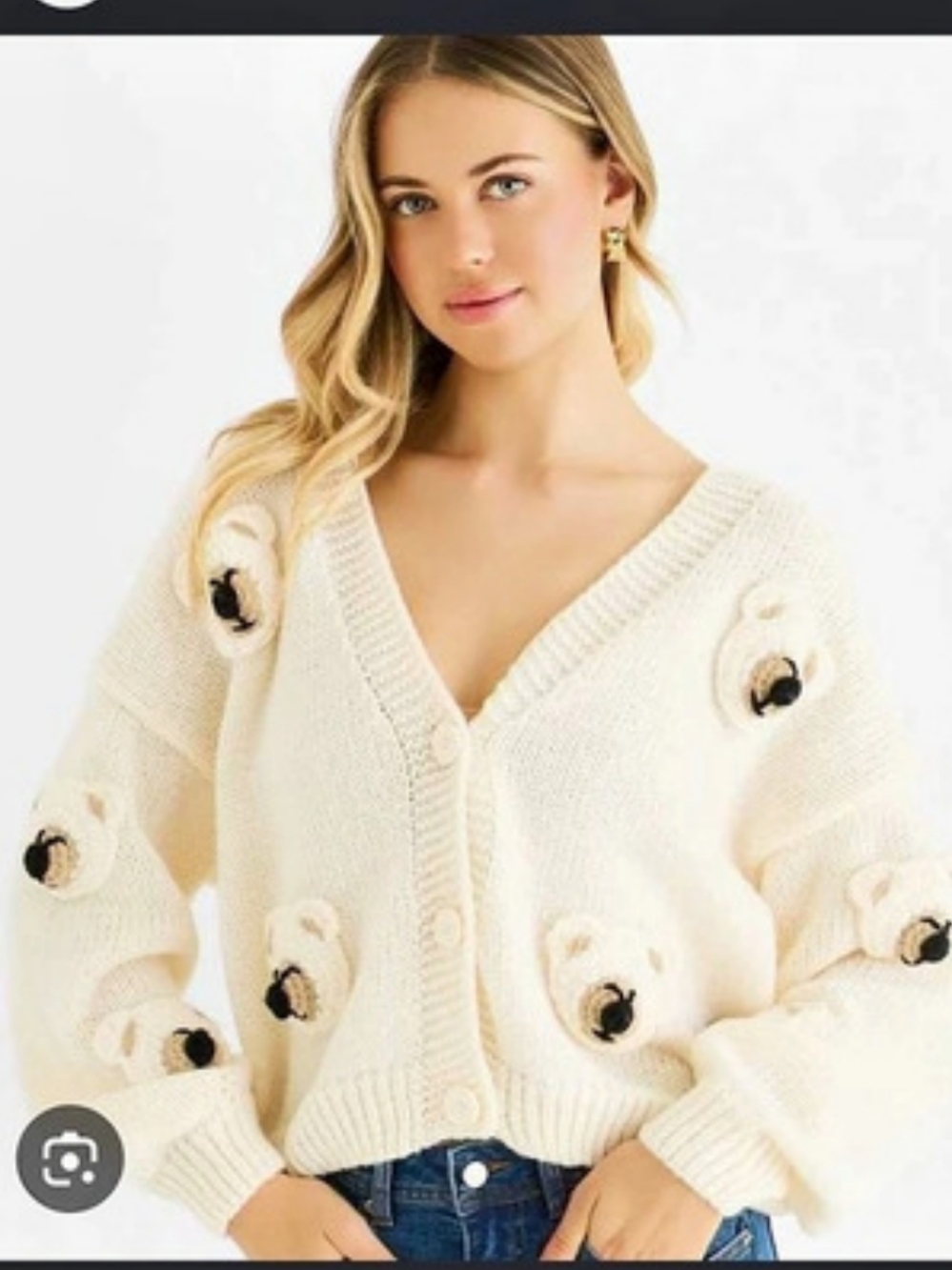 debut Teddy Crochet Cardigan Beige Small
